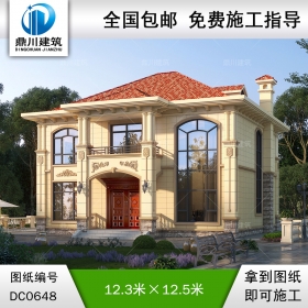 歐式二層帶陽臺(tái)小別墅施工圖紙及效果圖_農(nóng)村兩層小戶型自建房屋設(shè)計(jì),鼎川建筑