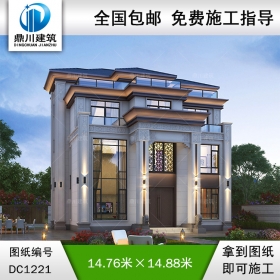 新中式四層復式別墅施工圖紙及效果圖_農(nóng)村自建別墅設計,鼎川建筑